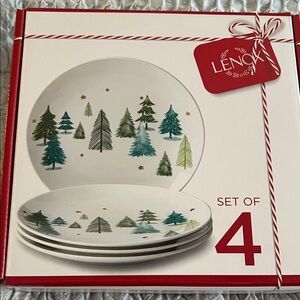 Lenox Holiday Tree Dinner Plate Set - Green and White